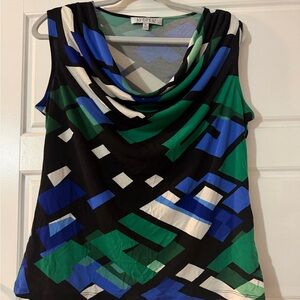 Kasper Women's Blouse - Black, Blue, Green Geometric